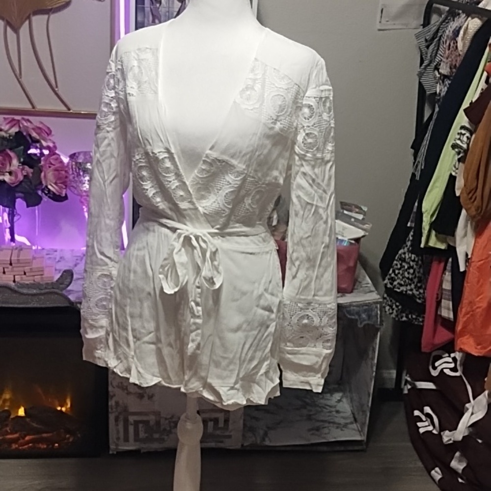 Lovers + Friends White Lace-Trim Romper